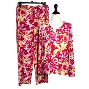 Tommy Bahama Womens 2 Pc Pajama Sleepwear Set Size XL Long Sleeve Tropical Flora